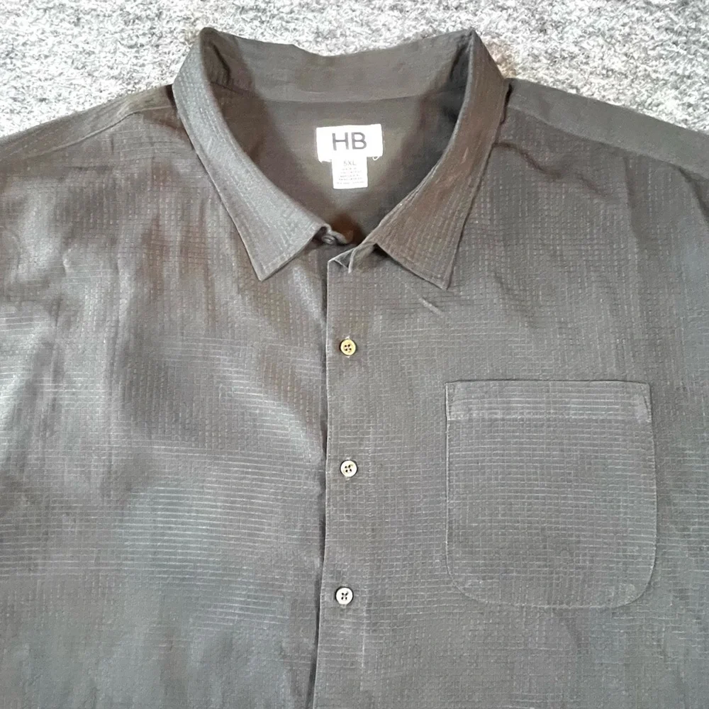 HB Button Down Shirt Mens 5XL Charcoal Gray Short Sleeve Big & Tall‎ Lightweight